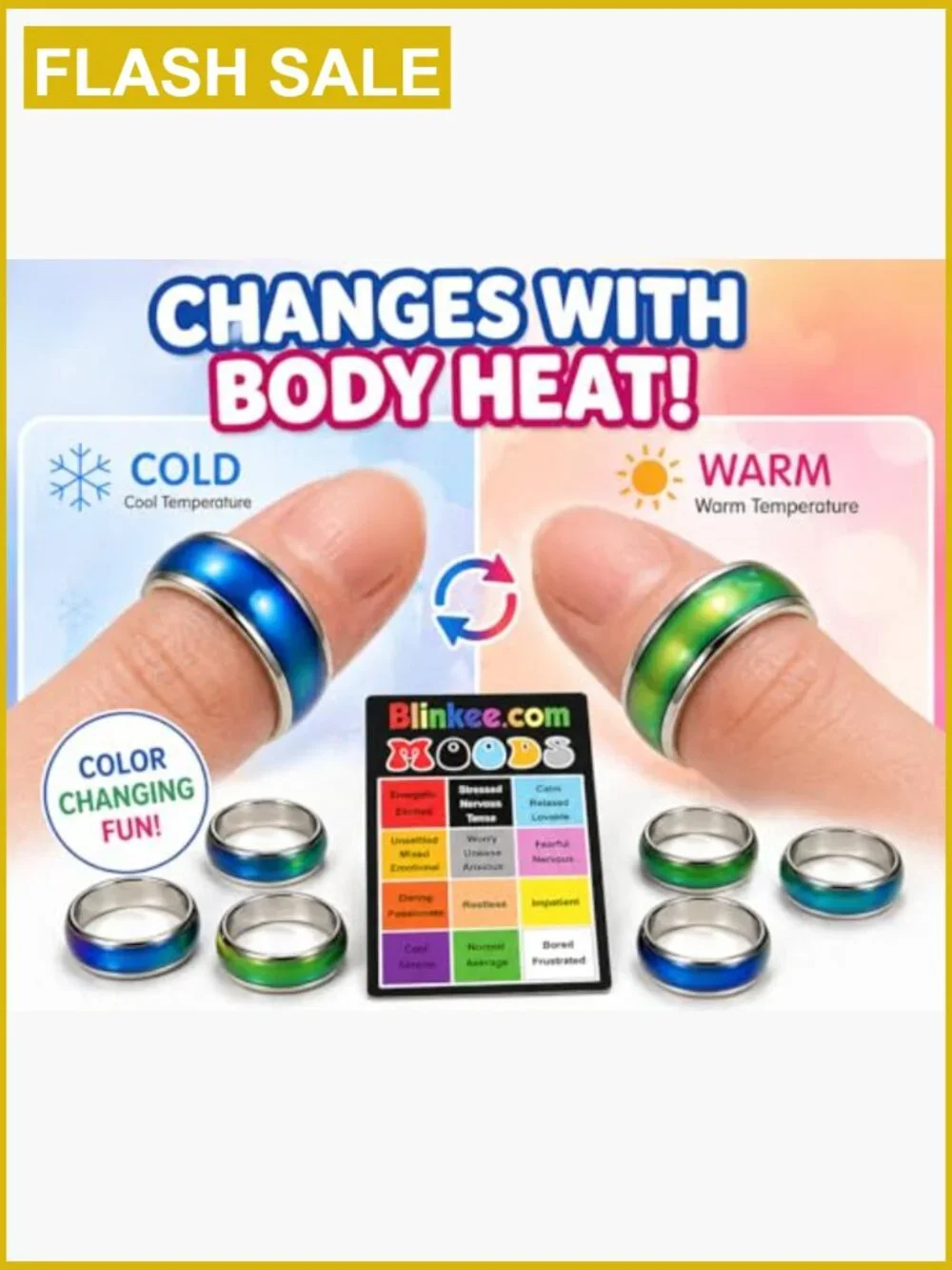Color Changing Mood Rings for Kids, 6 Pack